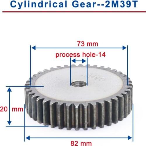 1piece 2M39T spur gear teeth outer diameter 82mm cylindrical gear process hole 14mm flat gear 45# carbon steel total height 20mm