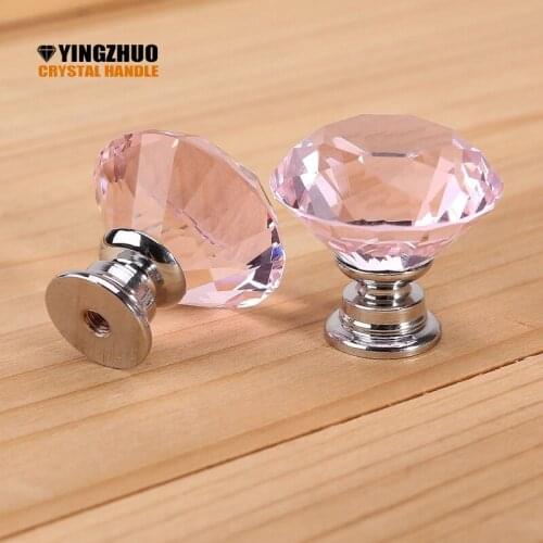 10pcs 30mm Diamond Door New Pink PURPLE Crystal Glass Pull Drawer Cabinet Furniture Handle Knob Screw Hot Worldwide YZ-1001