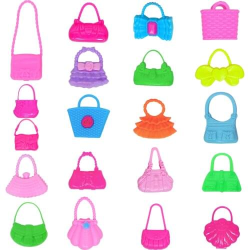 Random 10 PCS Mix Style Doll Bag Fashion Bags Colorful Handbag Purse Toy Dress Up Clothing Accessories for Barbie Doll Toy