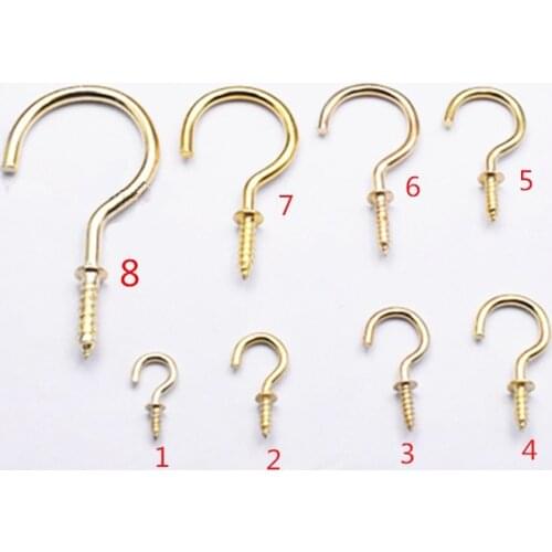 12pc Copper plat Carbon Steel Light hook Question Mark hooks Wood Self-tapping Screw Hooking C Cup Hooks Screw in Spiral Hanger
