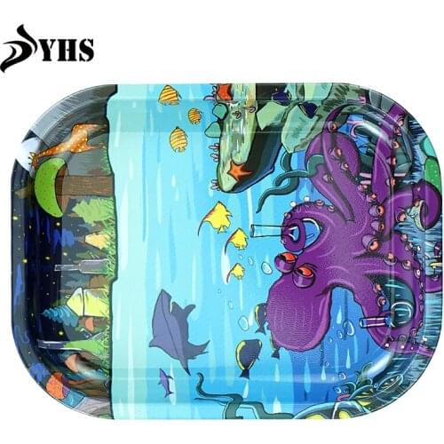 180mm*141mm Rolling Tray Cigarette Metal Octopus Patterned Rolling Tray for Girls Herb Rolling Plate Smoking Accessories