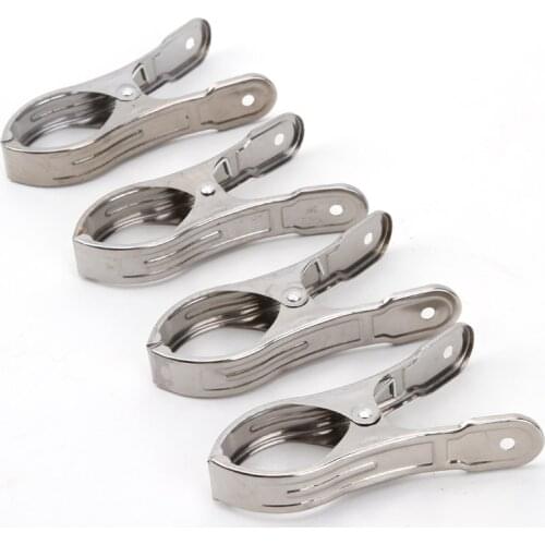OTHERHOUSE 4Pcs Stainless Steel Clips Clothes Pins Clothing Pegs Household Clothespin Laundry Clamp Big Clip Strong Anti Wind