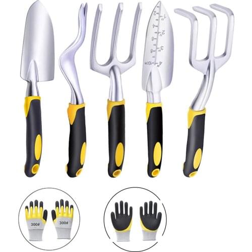 5pcs Spade Garden Hand Tool Kit Aluminium Alloy Shovel Rake Harrow Weeder Planting Weeding Glove Garden Lawn Farmland Transplant