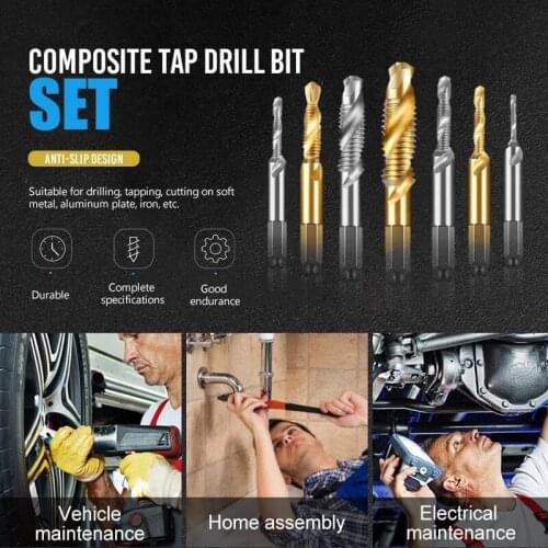 6Pcs M3-M10 Hex Shank Titanium Plated HSS Screw Thread Metric Tap Drill Bits Hand tools Screw Tap Screwdriver Bit Set