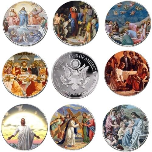 8pcs/set 999.9 Silver Plated Jesus Silver Coin Home Decorative Christian Commemorative Challenge Coin