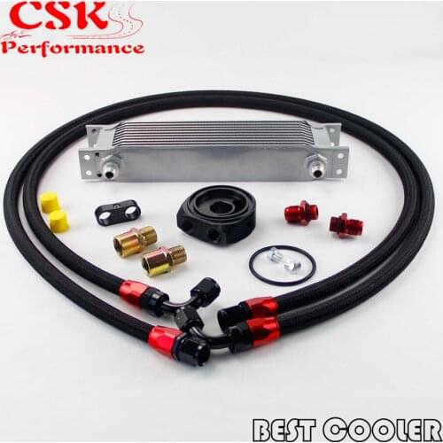 AN-8AN 10 Row Universal Filter Adapter Oil Cooler Nylon Braided Oil Line Kit