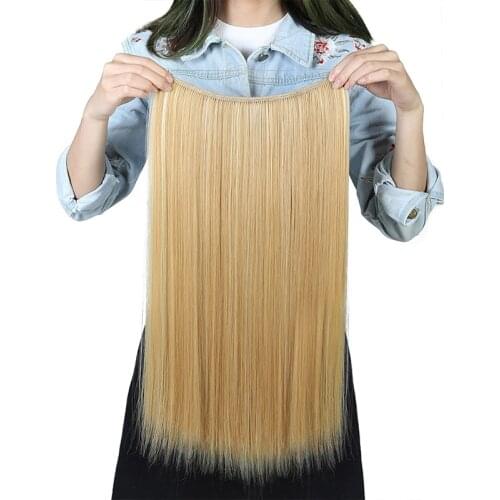 AILIADE Synthetic Straight Halo Hair Extensions No Clip in Ombre Blonde Black Brown Natural Hidden Secret False Hair Piece