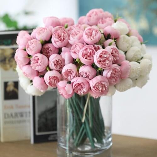 27 Heads Tea Rose Artificial Silk Flower Bouquet Home Hotel Table Decoration Fake Flower Wedding Bride Holding Floral Bouquet