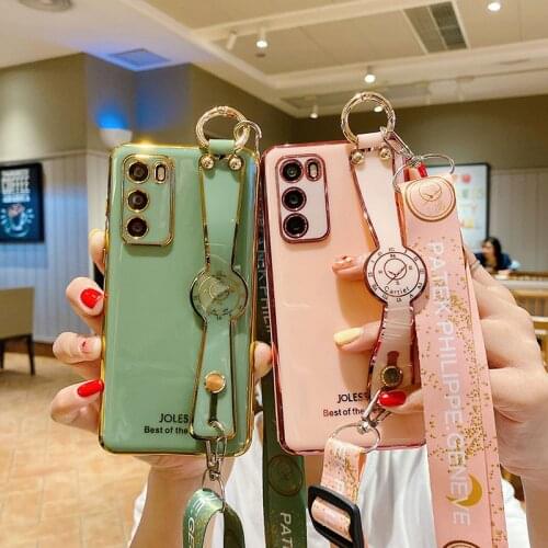 Wrist Strap Plating Case For Xiaomi Mi 10 Lite 9 CC9 Pro Redmi 10X 4G 5G K20 K30 Pro Redmi Note 7 8 9 Pro Neck Lanyard Cover
