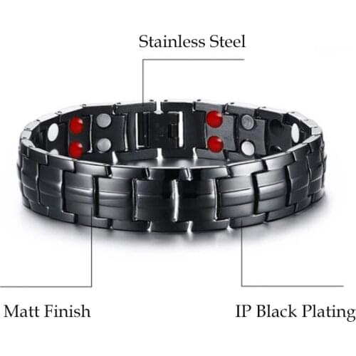 Black Arthritis Bio Magnet Therapy Magnetic Health Energy Bracelet For Men Stainless Steel Bracelets Bangle Men Jewelry