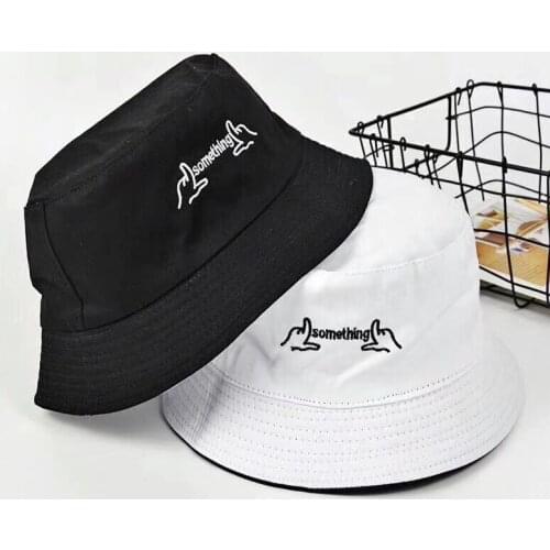 Double Sided Wear Finger Something Embroidery Panama Bucket Hat Men Women Summer Outdoors Hip Hop Fisherman Caps Harajuku