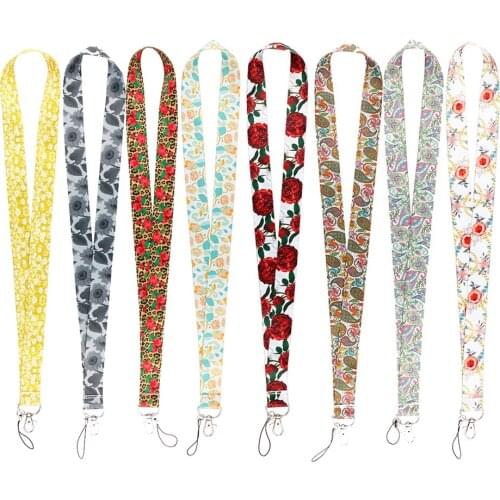 ER993 Flower Series Sunflower Rose Yellow Daisy Painting Art Key Chain Lanyard Neck Strap For Phone Key ID Card Creative Lanyard
