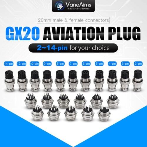 GX20 2/3/4/5/6/7/8/9/10/11/12 Pin Male + Female 20mm Circular Wire Panel Aviation Connector Socket Industrial socket