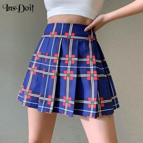 InsDoit Goth Plaid Sexy Women Skirt Aesthetic Harajuku Retro Pleated Skirt E Girl Fashion Summer Elegant Party High Waist Skirts