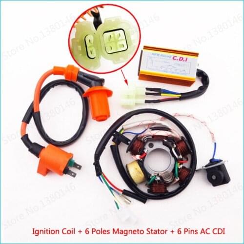 Ignition Coil Magneto Stator Coil 6 Poles AC CDI Box 6 Pin For GY6 50cc Moped Scooter ATV Quad Go Kart