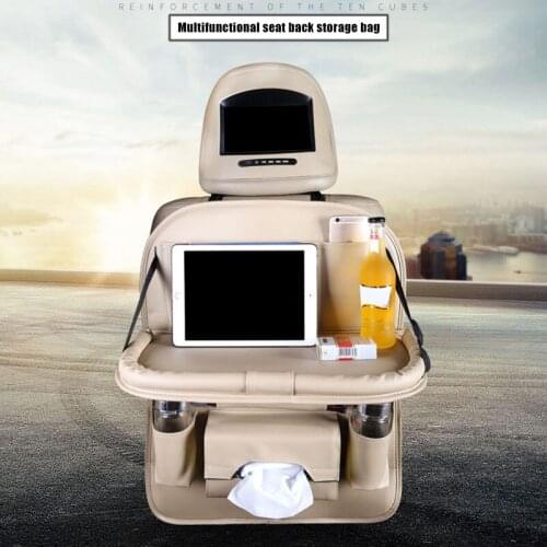 Leather Car Storage Bag Red Black Beige Car Back Seat Organizer Foldable Dining Table Car Seat Storage Bag