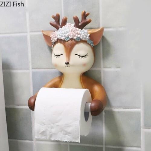 Creative Sika Deer Shape Resin Paper Towel Holder Punch Free Wall Mount Paper Towel Holder Home Bathroom Supplies