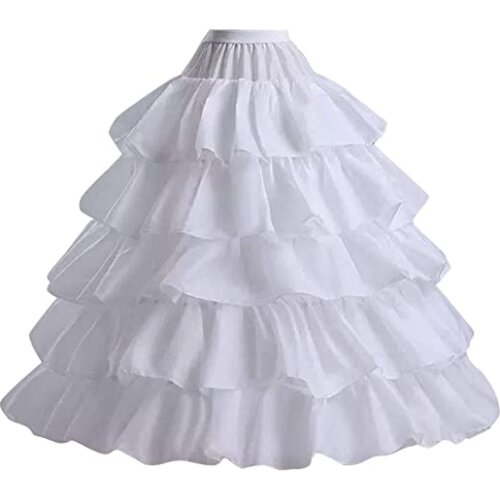 Womens Crinoline Petticoats Underskirt Slips with 4 Hoops 5 Layers Ruffles for Wedding Dress Ball Gown