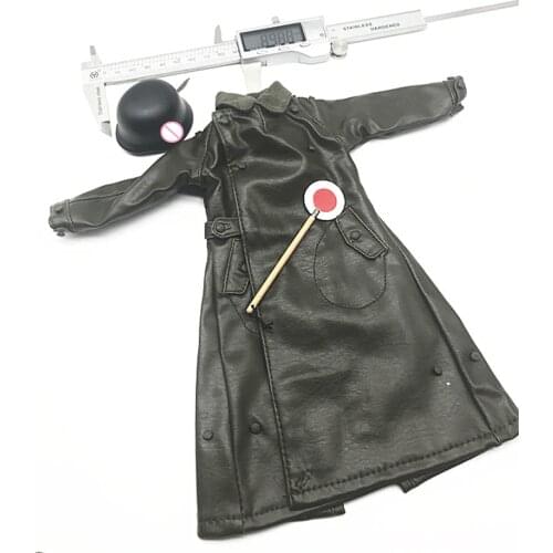 1/6 WWII Military Soldier Long Leather Coat Command card Helmet Model For 12 Inches DID DML DIY Accessories