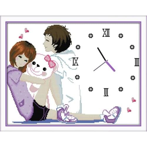 Happy times cross stitch kit 14ct 11ct count print canvas wall clock stitching embroidery DIY handmade needlework