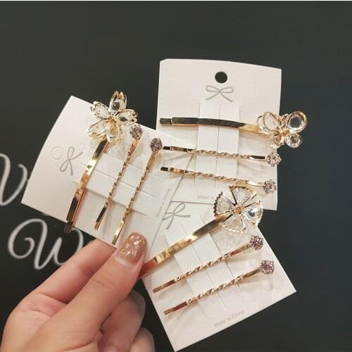 Hair Grip Clip Sets Hairpin For Women Girl Rhinestone Crystal Flower Korean Handmade Fashion Head Accessories Mujer Wholesale