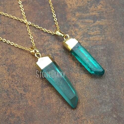 Clear Crystal Quartz Necklace Gold Plating Irregular Faceted Hexagonal Prisms Necklace 18inch-32inch NM11576