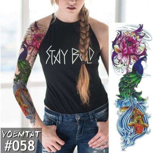New 1 Piece Temporary Tattoo Sticker Beautiful peacock Full Flower Tattoo with Arm Body Art Big Large Fake Tattoo Sticker