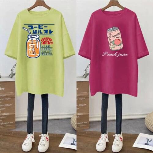 New Cotton Loose Large Size Short-sleeved Mid-length All-match Thin Student Shirt T-shirt Women(2PCS together)