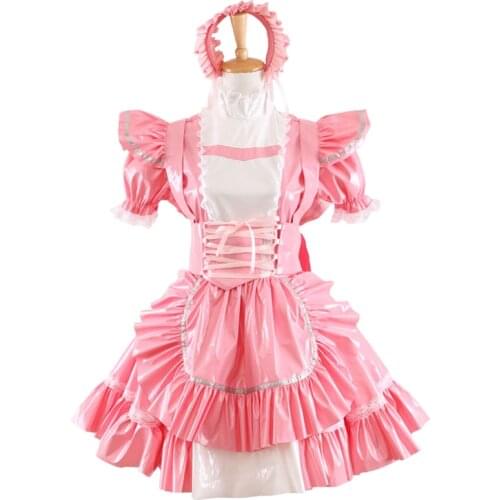 New Arrival Pink PVC Sissy Maid Dress Uniform Cosplay Costume Anime Costume