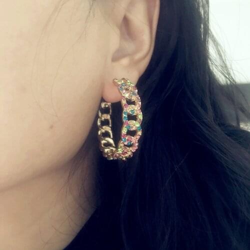 New Arrival Rhinestone Gems 2Size Hoop Earrings For Women Fashion Jewelry Maxi Lady Statement Earrings Accessories