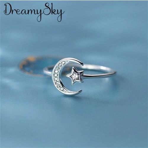 Charming Open Crystal Moon Star Ring for Women Vintage Boho Party Rings Gothic Punk Jewelry Gifts for Girls 2021