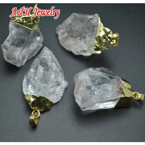 5pcs Transparency Natural Crystal Quartz Pendant Gold Color Free Form Shape For Women Jewelry Making