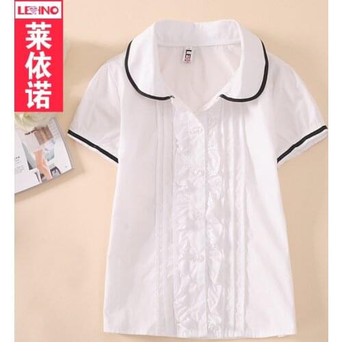 100% Cotton Shirt Boys and Girls Child Short-sleeve Shirt School Uniform Top British Primary school students Choral Clothes