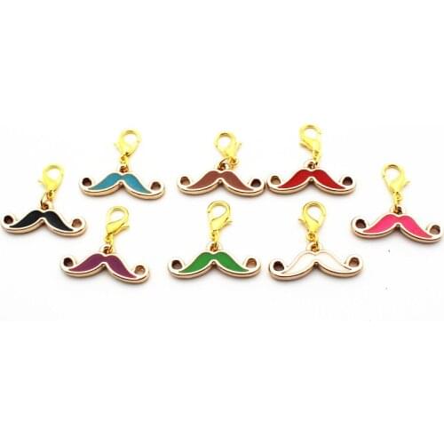 Mix 20pcs/lot mustache plastic dangle charms silver alloy lobster clasp charms for glass momery floating pendant lockets