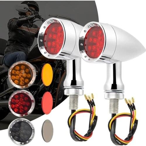 Motorcycle Bullet Turn Signal 12V Vintage Blinker LED Driving Light Indicator Front Rear Aluminum Shell for Honda Yamaha Suzuki