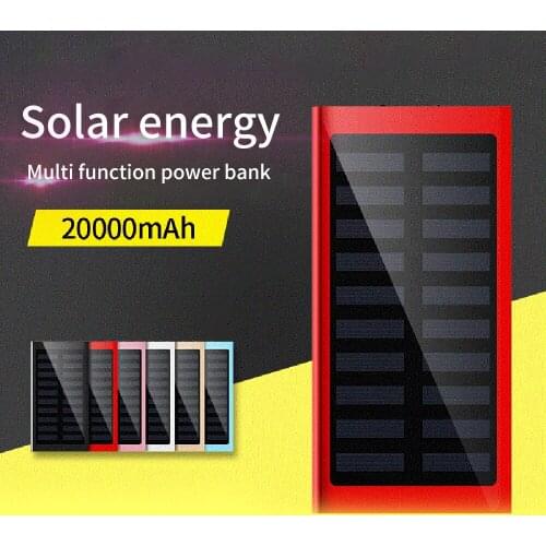 Solar 20000mah Power Bank External Battery 2 USB LED Portable Powerbank Mobile phone Solar Charger for Xiaomi mi iphone Samsung