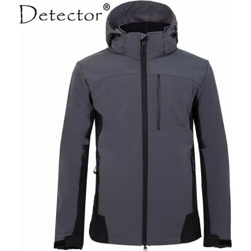 Detector Waterproof Fleece Hiking Jacket Men Rain Windproof Tactical Softshell Jacket for Climbing Fishing Trekking Windbreaker