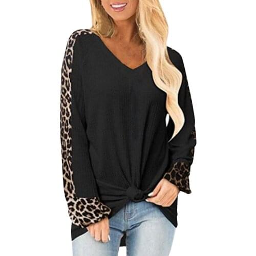 Comfy Blouses Shirts Ladies Fashoin Leopard Printed Pullover Oversized Autumn V-Neck Tunic Blusas Harajuku 2021 Long sleeve Top