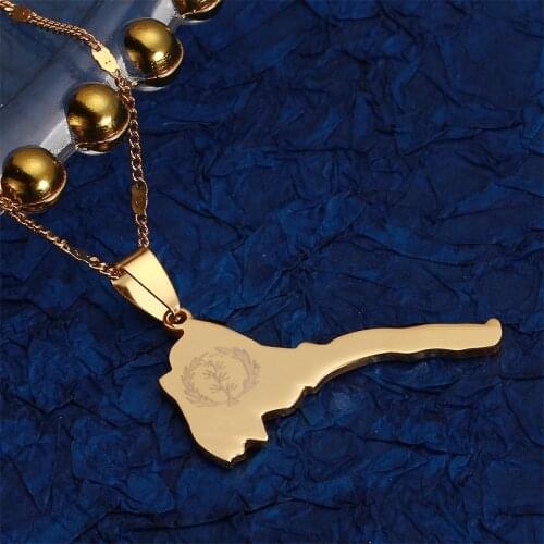 Stainless Steel Eritrea Map Flag Pendant Necklaces for Women Map of Eritrean Chain Jewelry