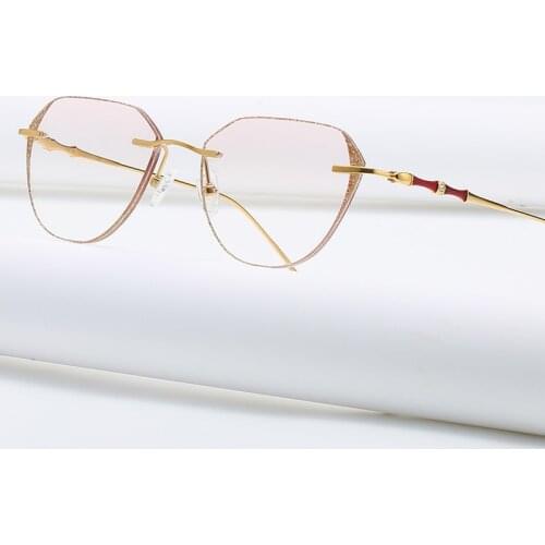 ZIROSAT 2879 Titanium Female Rimless Eyewear Diamond Trimmed Myopia Spectacle Frame Women Sunglasses Tint Lenses