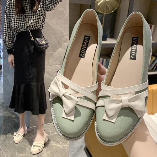 Thick Heel Shallow Shoes Women 2021 Summer Bow Fairy Single Shoes Mary Jane Small Leather Shoes All-match Womens Shoes