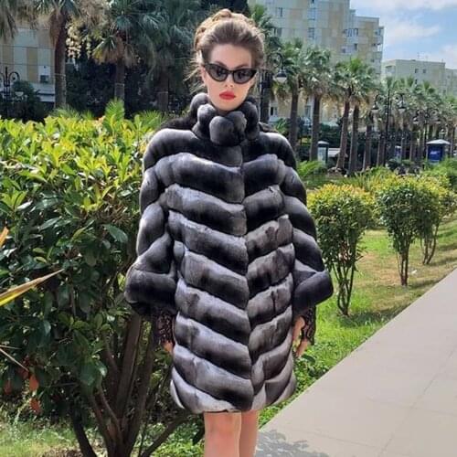 Knee-Length Fur Coat Women Real Rex Rabbit Fur Jacket 2021 New Winter Warm Fashion Overcoat High Quality Outwear Plus Size Cuso
