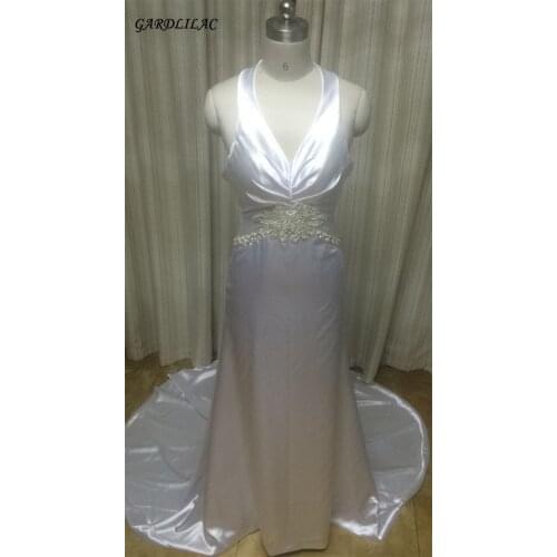 New White Plus Size Mermaid Wedding Dresses 2019 V-Neck Crystal Beads Bridal Gown Court Train Vestido de noiva