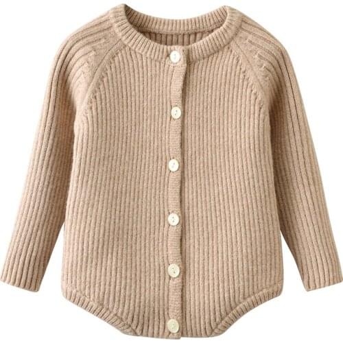 Winter Newborn Baby Boy Girl Solid Knitted Long Sleeve Button Onesie Bodysuit Clothes 3 6 9 12 18 24 Monthes