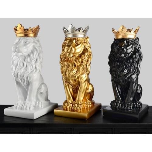 GOLD CROWN LION STATUE HANDICRAFT DECORATIONS CHRISTMAS DECORATIONS FOR HOME SCULPTURE ESCULTURA HOME DECORATION ACCESSORIES