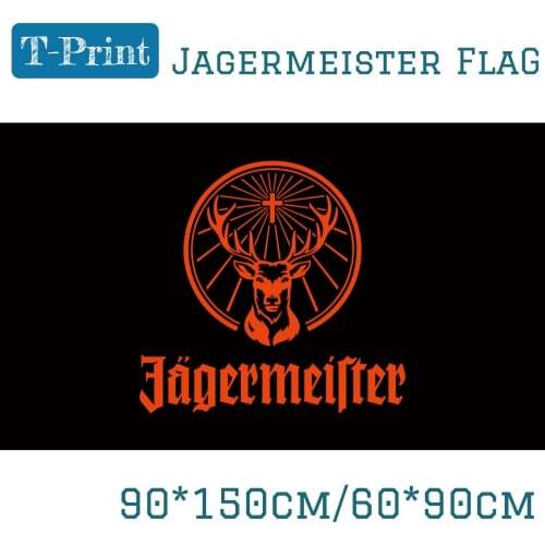 160*240cm Custom Flag Black Jagermeister Flag With Black Sleeve Activity Polyester Banners Flying For Bar Party