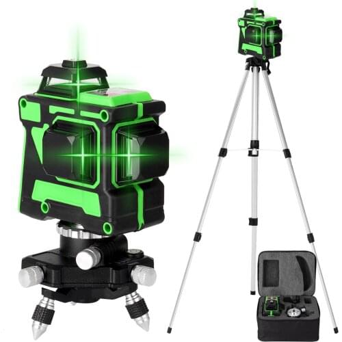 3D 12 Lines Self-leveling Laser Level 360 with 1.5M 3 Heights Adjustable Alloy Extension Bar Tripod Stand and Carrying Bag