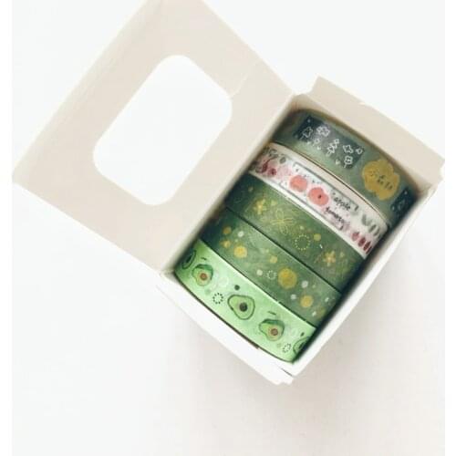5 Rolls /Box Fresh Green Avocado Washi Paper Decorative Tape Daily Handbook DIY Stickers