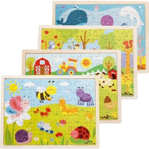 60pcs Baby Toys Wooden Puzzle Cartoon Vehicle Animals Intelligence Jigsaw Puzzle Toys For Children Educational Children Gift