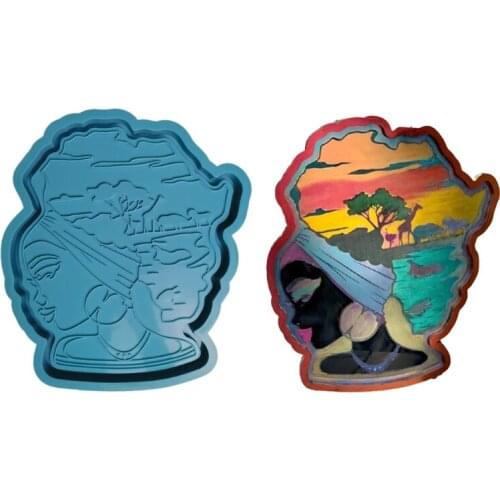 Afro Female Rolling Tray Epoxy Resin Mold African Goddess Fruit Plate with Edges Silicone Mould DIY Crafts Tool W0YA
